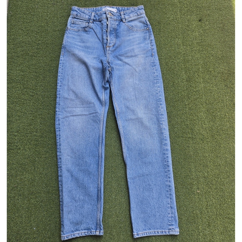 Zara Jeans Women's Size 2 Blue Denim Bottons Straight Leg - Picture 1 of 9